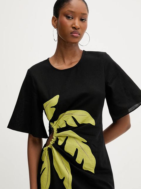 Never Fully Dressed sukienka z lnem kolor czarny maxi dopasowana NFDDR2038