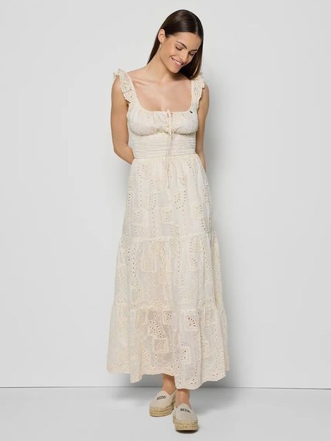 Bizuu sukienka ROCHELLE kolor beżowy midi rozkloszowana ROCHELLE KREMOWY