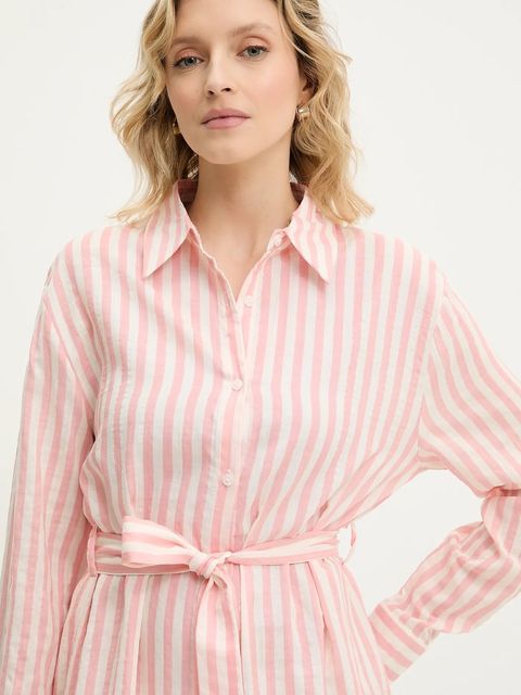 Answear.LAB sukienka z domieszką jedwabiu kolor różowy mini prosta