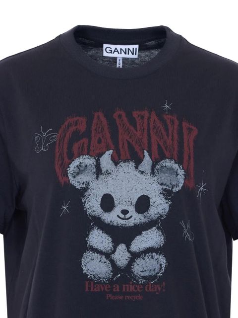 GANNI bear-print logo T-shirt - Black