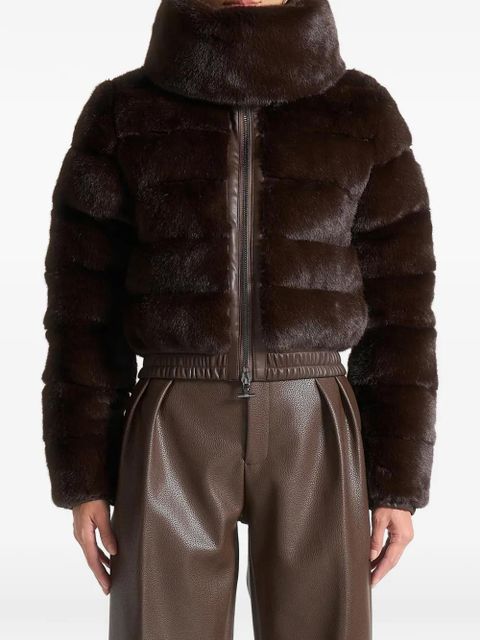 Manière De Voir Ama ribbed detachable-scarf faux-fur jacket - Brown - zdjęcie produktu nr 1