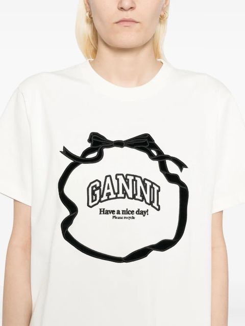 GANNI embroidered logo T-shirt - Neutrals