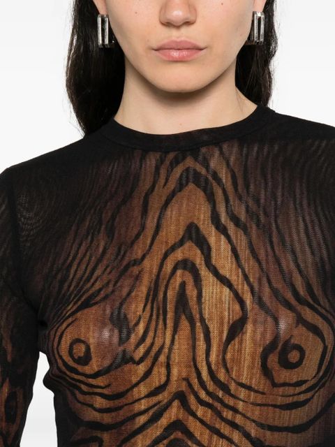 Jean Paul Gaultier wood-print mesh top - Black
