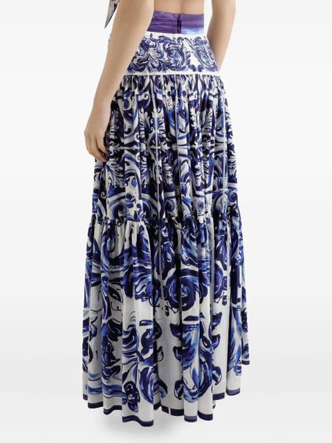 Dolce & Gabbana Majolica-print tiered skirt - Blue