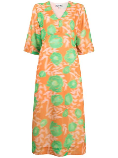 GANNI floral-print midi dress - Orange - zdjęcie produktu nr 1