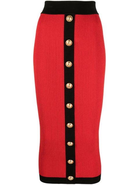 Balmain buttoned knit midi skirt - Red - zdjęcie produktu nr 1