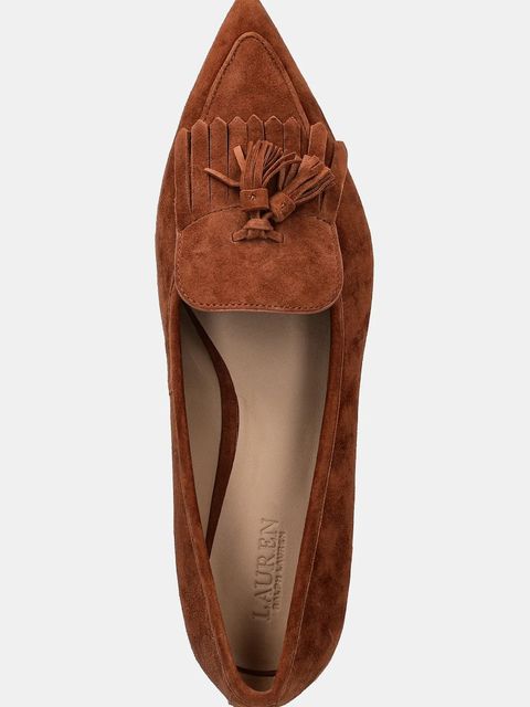 Lauren Ralph Lauren mokasyny zamszowe Londyn Klt damskie kolor brązowy na płaskim obcasie 802P04175002