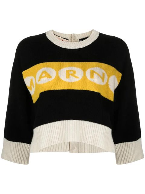 Marni logo-intarsia cropped jumper - Black - zdjęcie produktu nr 1