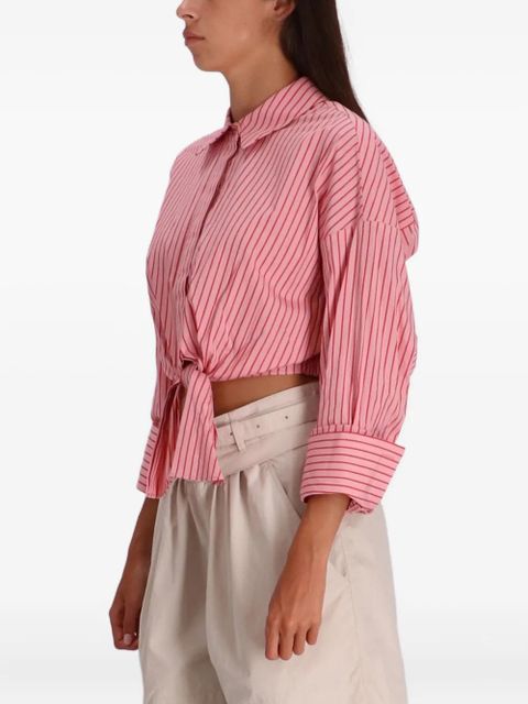 STAUD Lisa striped tie-front shirt - Pink