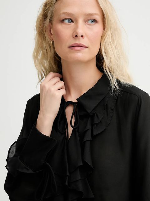 MUNTHE bluzka z domieszką jedwabiu LESIENNA kolor czarny gładka 253100025326