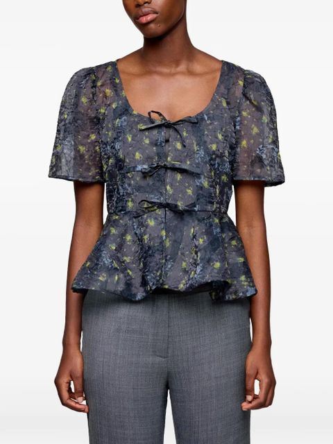 GANNI bow ruffled blouse - Grey