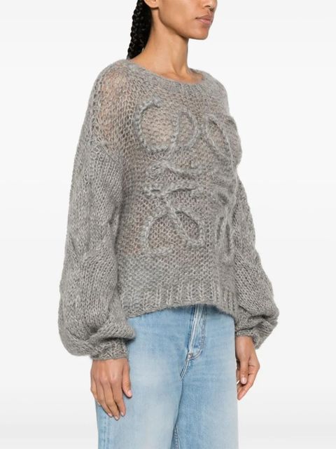 LOEWE Anagram-embroidered open-knit jumper - Grey