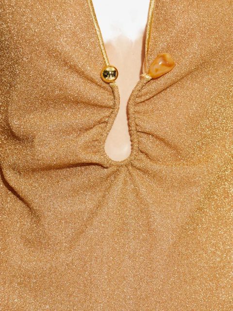 Oséree long-sleeve plunging mini dress - Gold