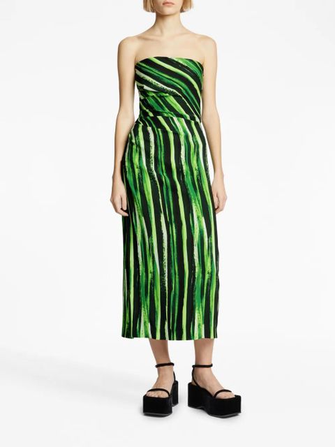 Proenza Schouler graphic-print strapless midi dress - Green