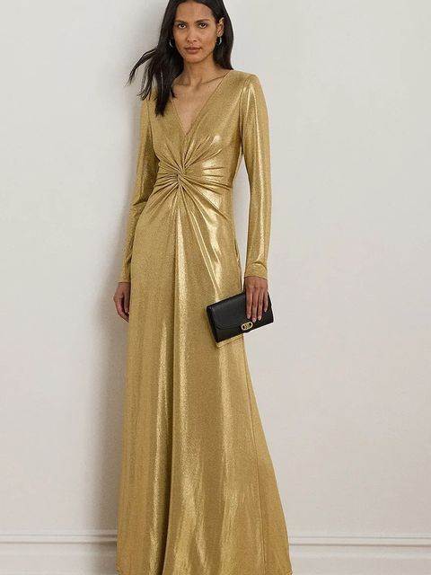 Lauren Ralph Lauren sukienka kolor złoty maxi rozkloszowana 253979967 - zdjęcie produktu nr 1