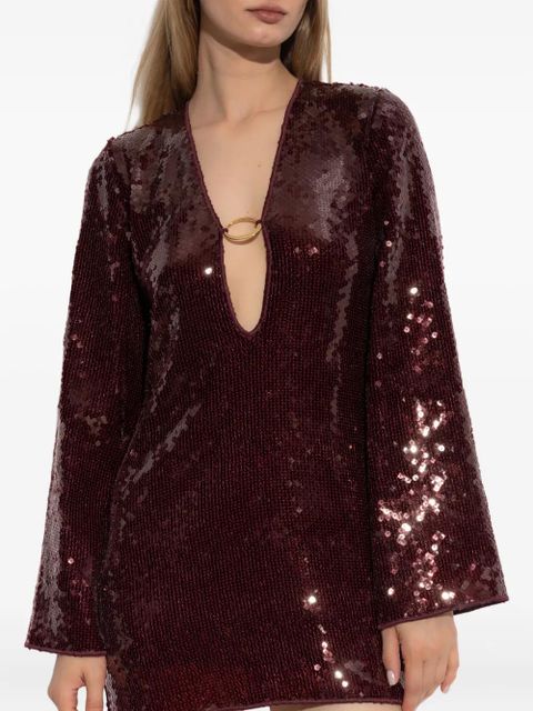 Oséree sequin-embellished deep-V mini dress - Red