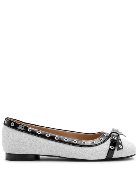 GANNI glitter eyelet detailing ballerina shoes - Silver