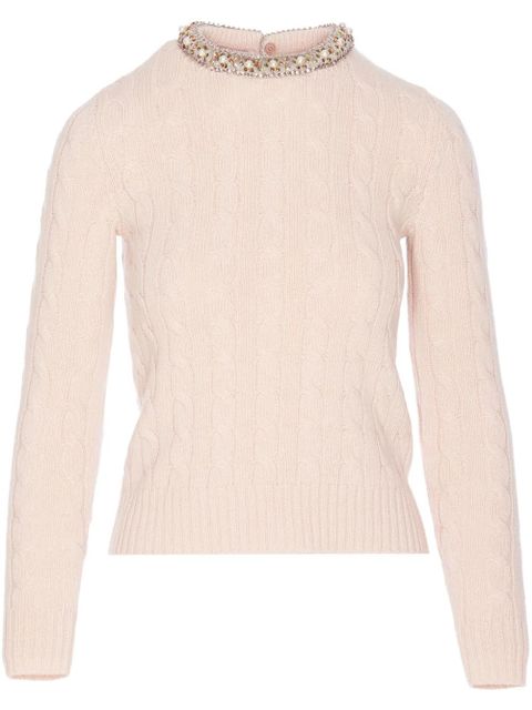 Valentino Garavani cable-knit crew neck jumper - Pink