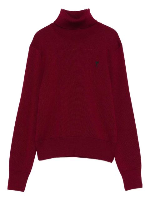 AMI Paris heart-logo turtleneck sweater - Red