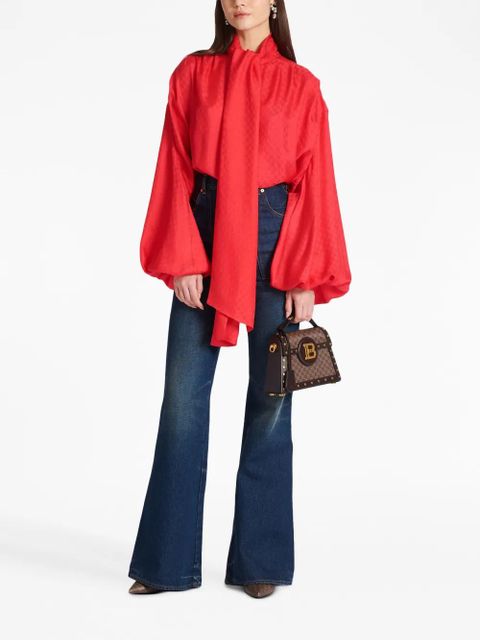 Balmain monogram-jacquard silk shirt - Red