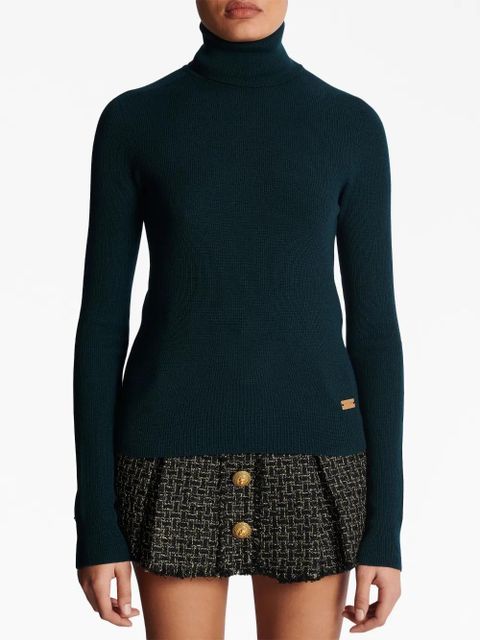 Balmain logo-plaque wool jumper - Green