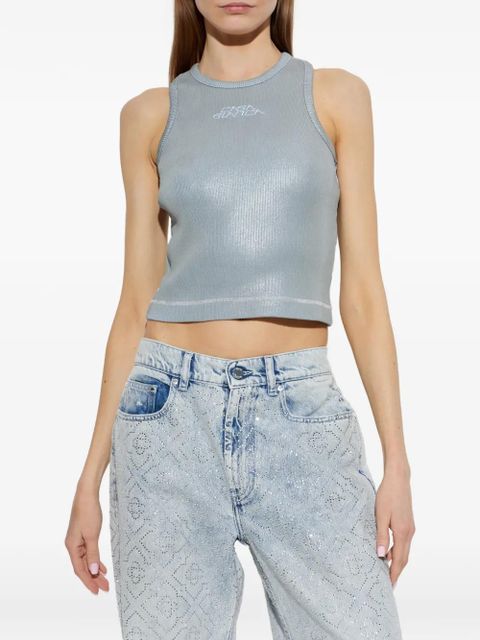 Casablanca ribbed-knit embroidered-logo top - Blue