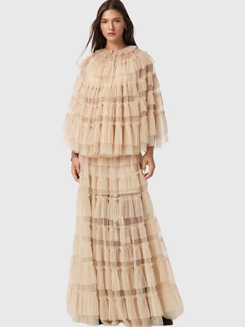 AllSaints spódnica kolor beżowy maxi rozkloszowana W071RD - zdjęcie produktu nr 2