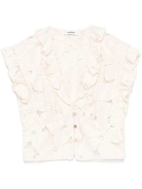 SANDRO embroidered crop top - Neutrals