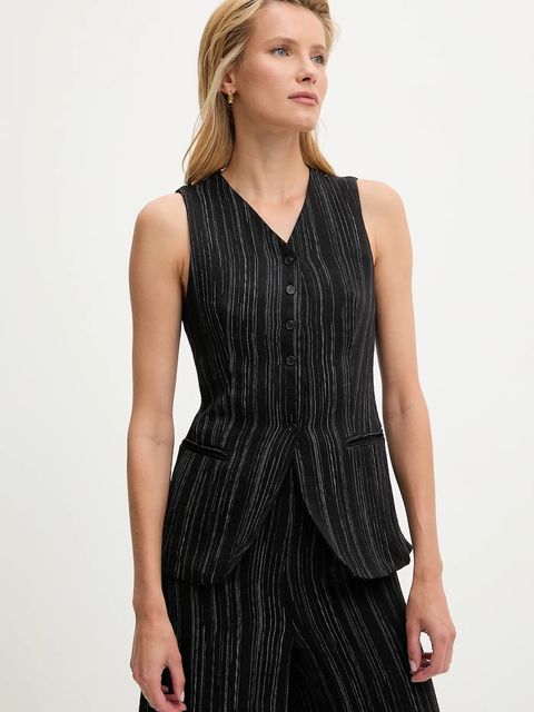 Answear.LAB kamizelka z lnem kolor czarny jednorzędowa - zdjęcie produktu nr 1