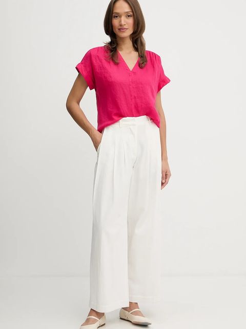 United Colors of Benetton bluzka lniana damska kolor różowy gładka 5BMLDQ0BR