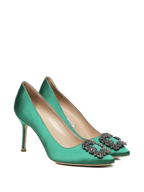 Manolo Blahnik 90mm Hangisi satin pumps - Green - zdjęcie produktu nr 1