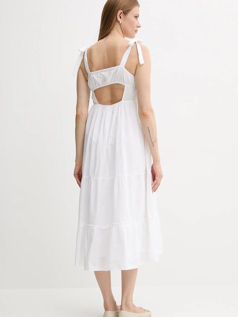 Pepe Jeans sukienka kolor biały midi rozkloszowana PL953749