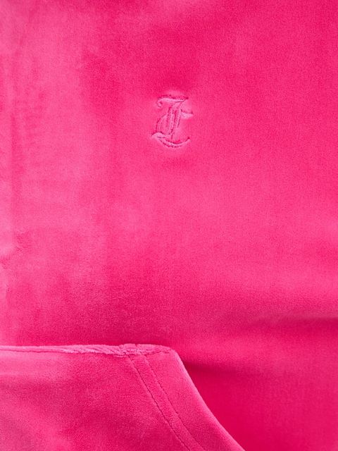 Juicy Couture bluza welurowa BRENDAL CROP OVERSIZED HOODIE damska kolor różowy z kapturem gładka JCBAS225801