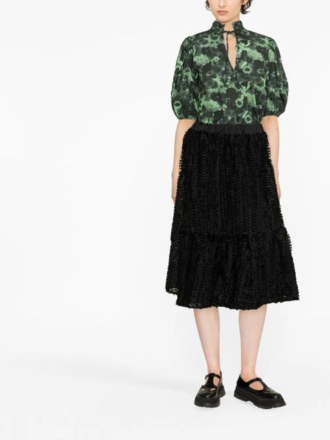 GANNI floral-print ruffled organic cotton top - Black