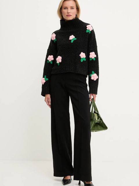 Answear.LAB sweter z dodatkiem wełny damski kolor czarny lekki z półgolfem