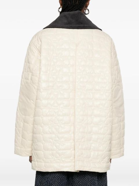 GANNI corduroy-collar quilted jacket - Neutrals