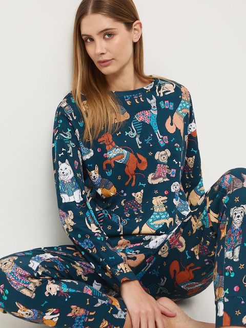 Medicine piżama bawełniana kolor turkusowy bawełniana - zdjęcie produktu nr 1