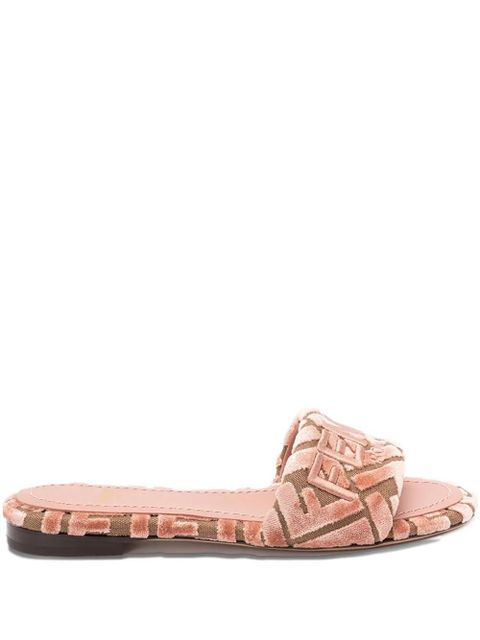FENDI logo-motif velvet sandals - Pink