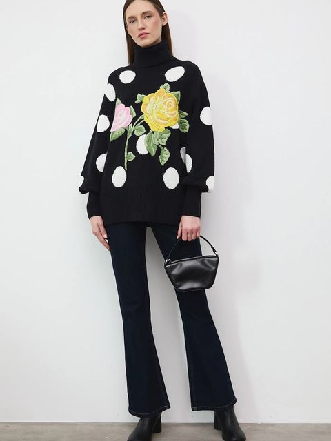 Medicine sweter z domieszką wełny damski kolor czarny z golfem - zdjęcie produktu nr 1