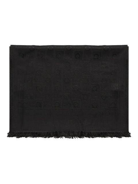 Ferragamo Gancini-pattern fringed scarf - Black