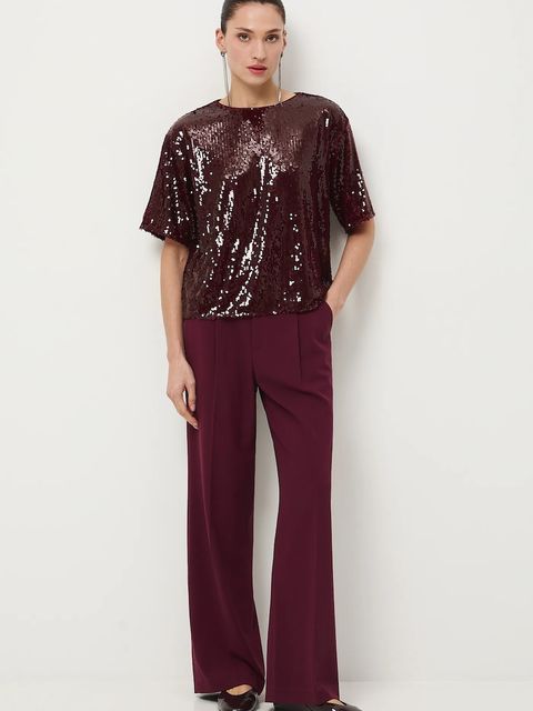 Medicine spodnie damskie kolor bordowy szerokie medium waist - zdjęcie produktu nr 2