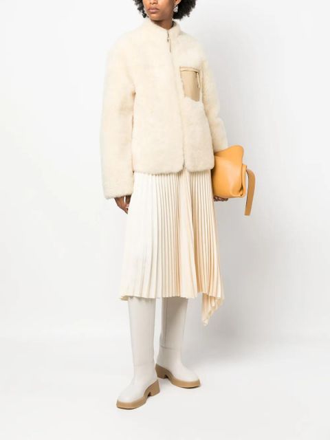 Jil Sander logo-embossed shearling jacket - Neutrals
