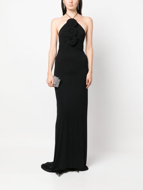 Magda Butrym floral-appliqué halterneck maxi dress - Black - zdjęcie produktu nr 2