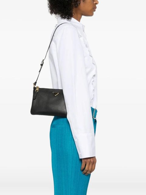 Prada zip-fastening logo-plaque shoulder bag - Brown - zdjęcie produktu nr 2