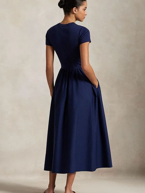 Polo Ralph Lauren sukienka bawełniana kolor granatowy maxi rozkloszowana 211966311