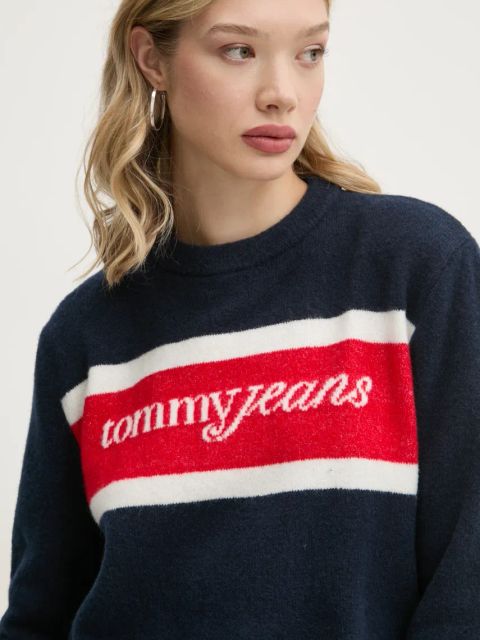 Tommy Jeans sweter z domieszką wełny damski kolor granatowy DW0DW19341