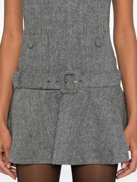 Self-Portrait herringbone buckled mini dress - Grey