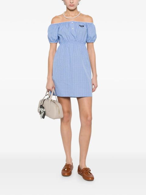 Miu Miu elastic-waist check-print dress - Blue - zdjęcie produktu nr 2