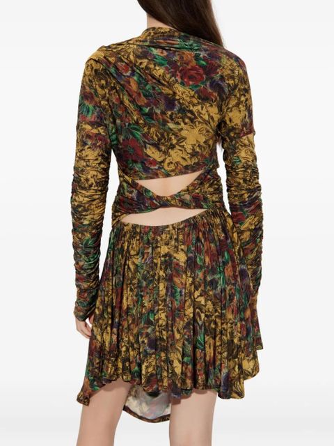 GANNI ruched floral midi dress - Yellow