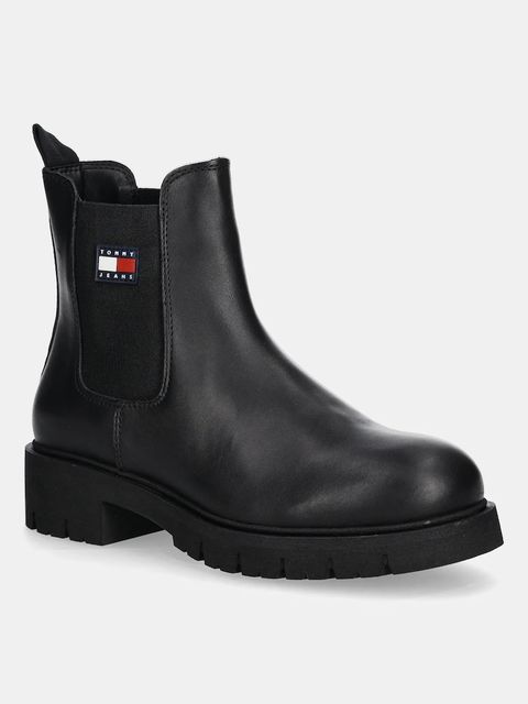 Tommy Jeans sztyblety TJW CHELSEA LEATHER BOOT damskie kolor czarny na płaskim obcasie EN0EN02825 - zdjęcie produktu nr 1